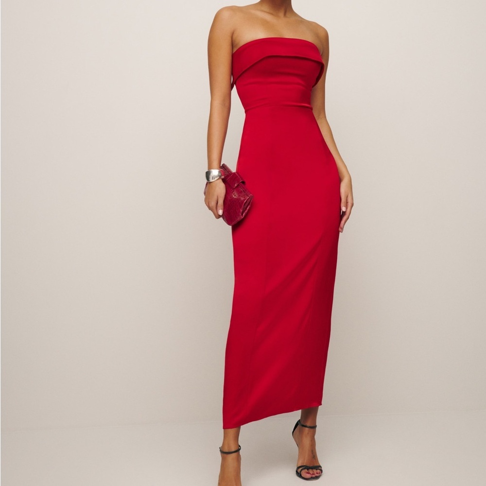 Reformation Johan Satin Strapless Maxi Dress in Lipstick Red NWT